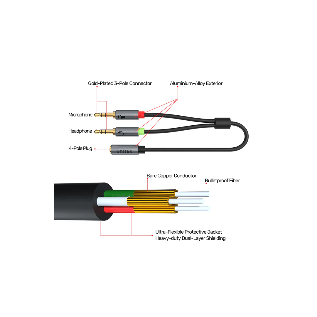 Unitek Headset Dual Adapter  3.5mm Plug to 3.5mm Jack Stereo Audio Cable 0.2M in Qatar Unitek Headset Dual Adapter  3.5mm Plug to 3.5mm Jack Stereo Audio Cable 0.2M in Qatar